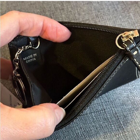 NWT COACH LEATHER CARD CASE BLACK w/CONTRAST STITCH MINI SKINNY KEY CHAIN 40065 - Picture 6 of 11